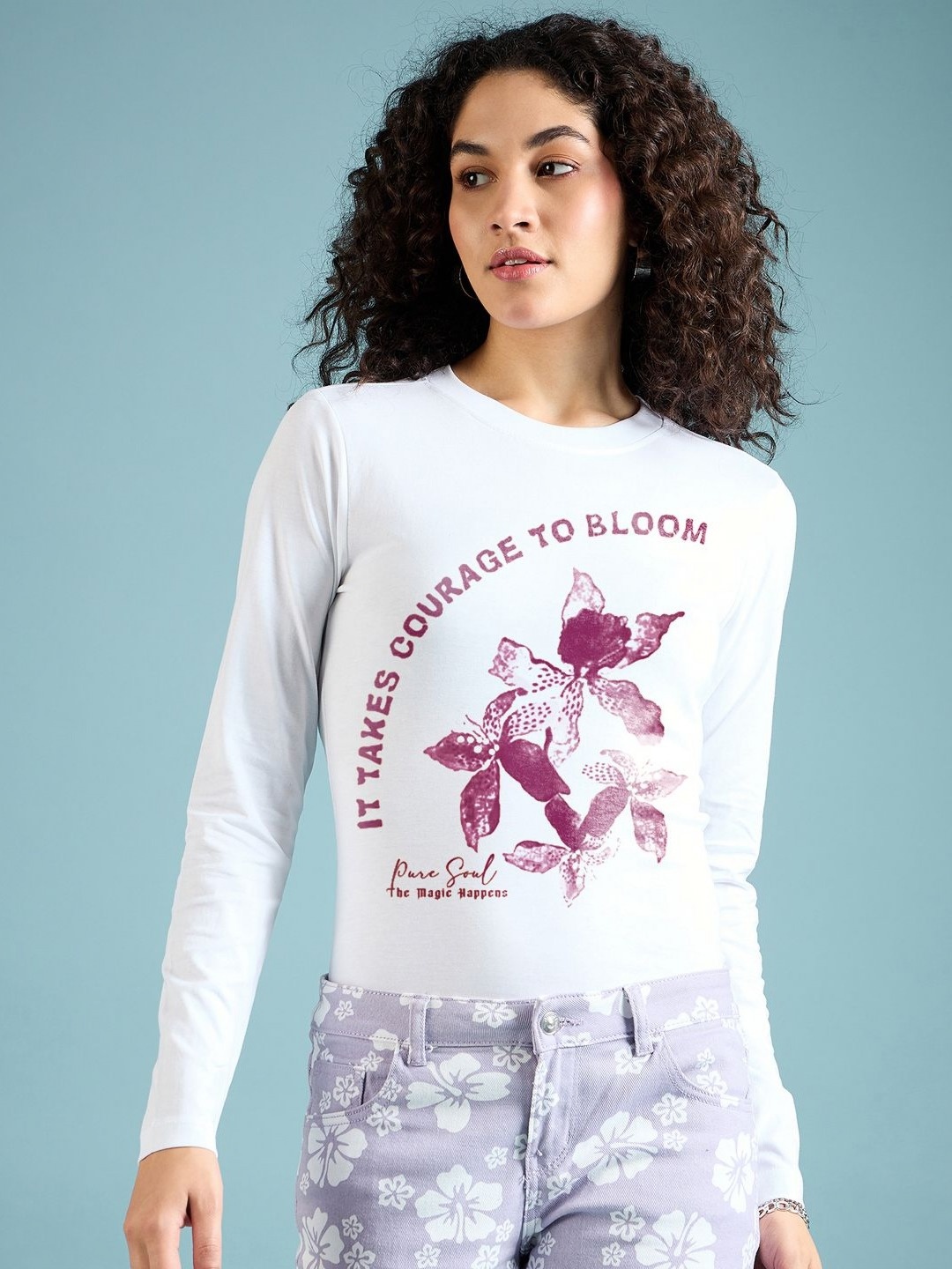 

DressBerry Women Graphic Printed Round Neck Cotton T-shirt, White
