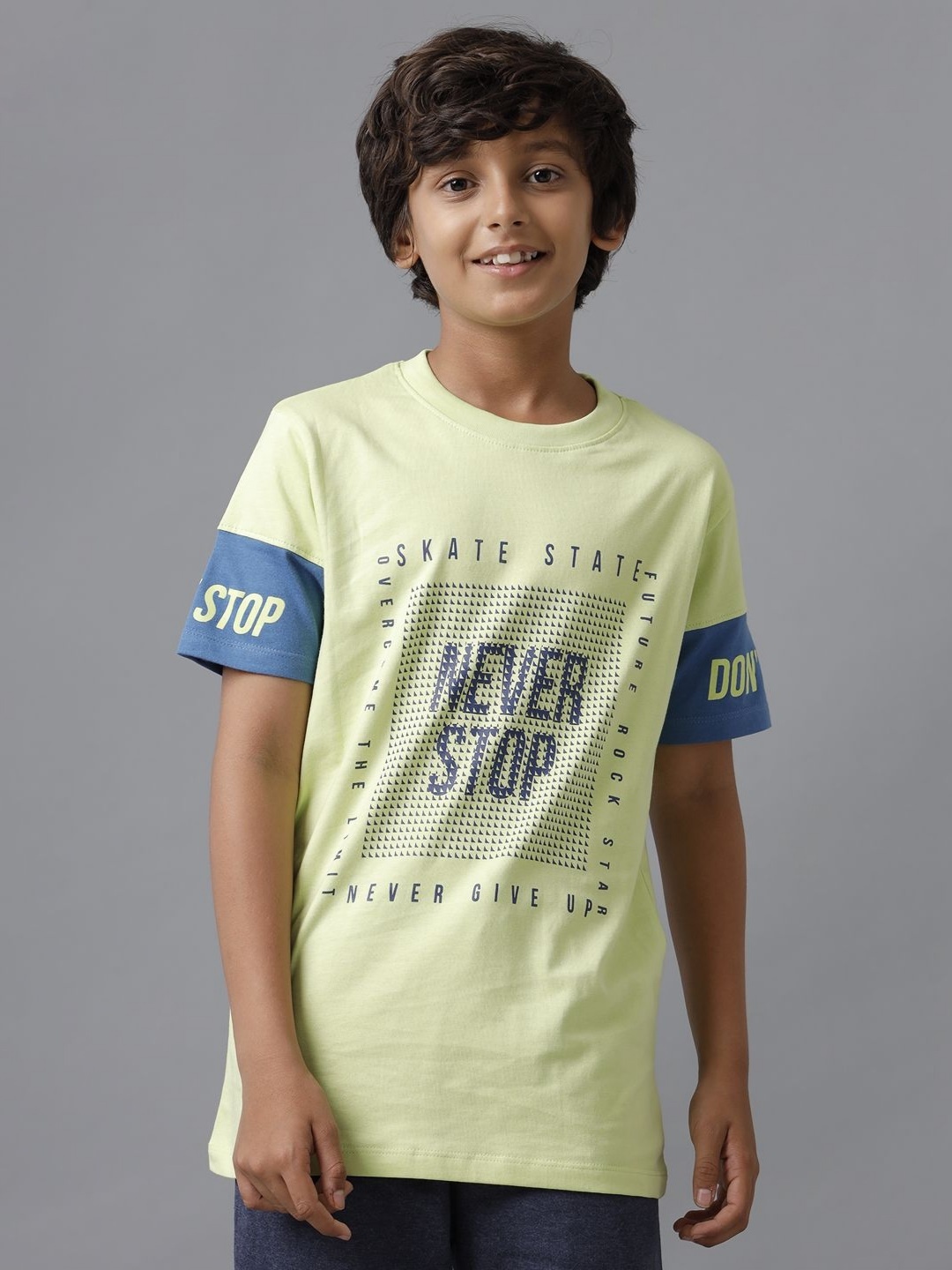 

UNDER FOURTEEN ONLY Boys Typography Printed Round Neck Cotton T-shirt, Green