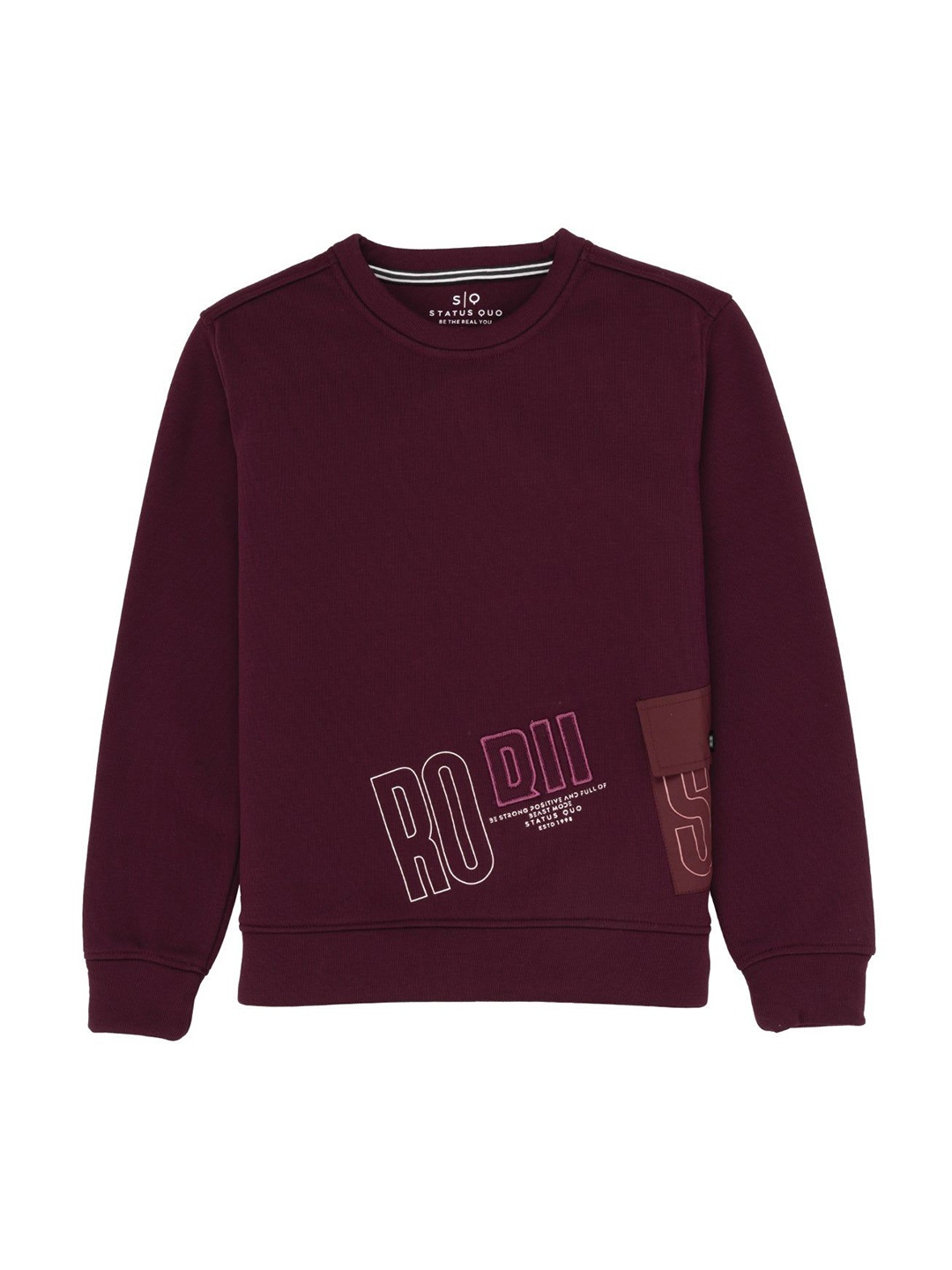 

Status Quo Boys Typography Printed Round Neck Cotton Pullover Sweatshirt, Maroon