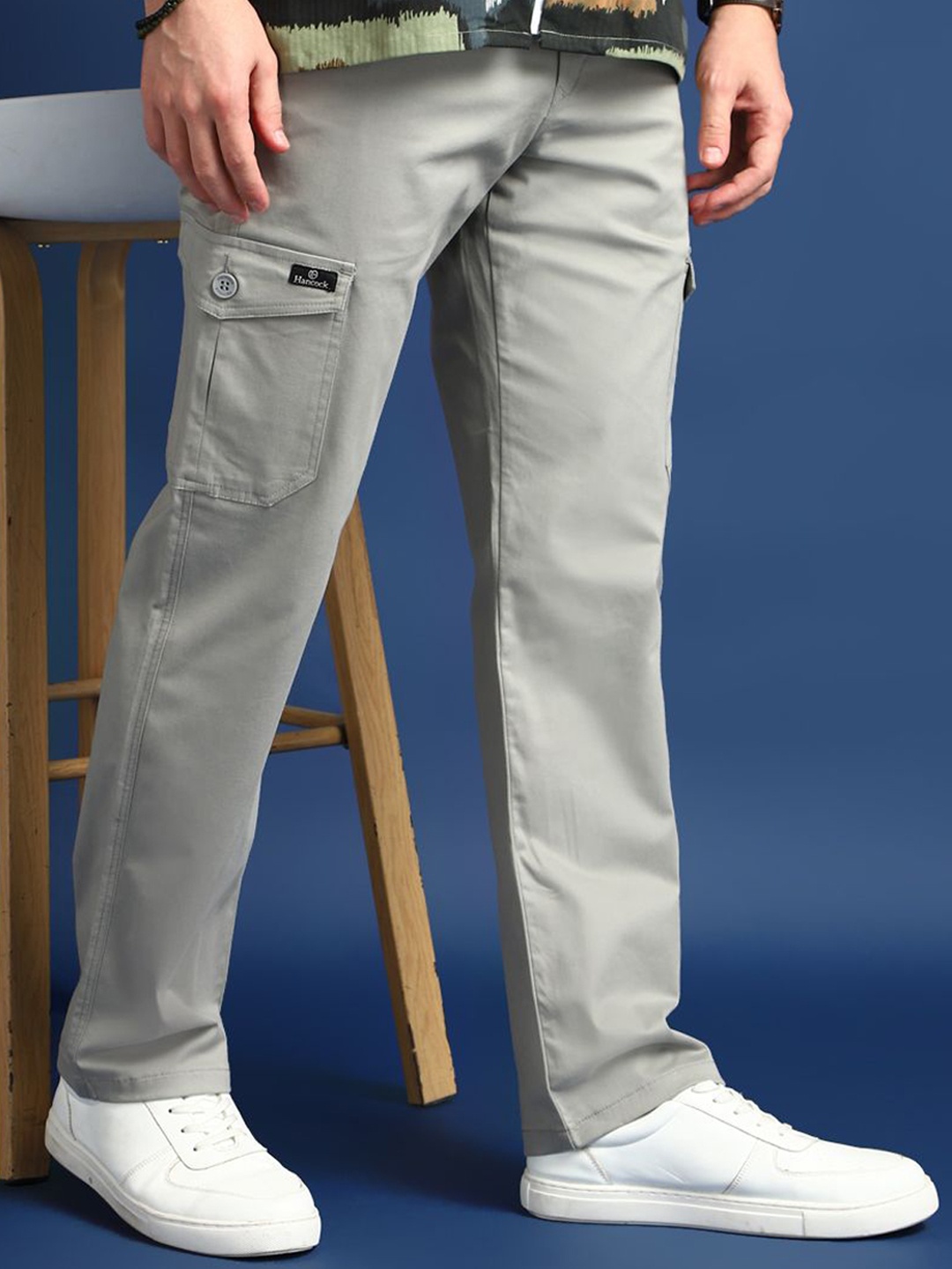 

Hancock Men Comfort Straight Fit Easy Wash Stretchable Cargos Trouser, Grey