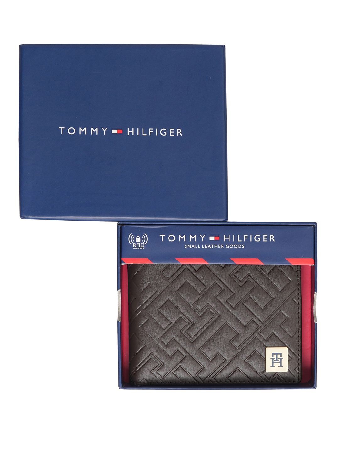 

Tommy Hilfiger Men Geometric Self Design Leather Two Fold Wallet, Brown