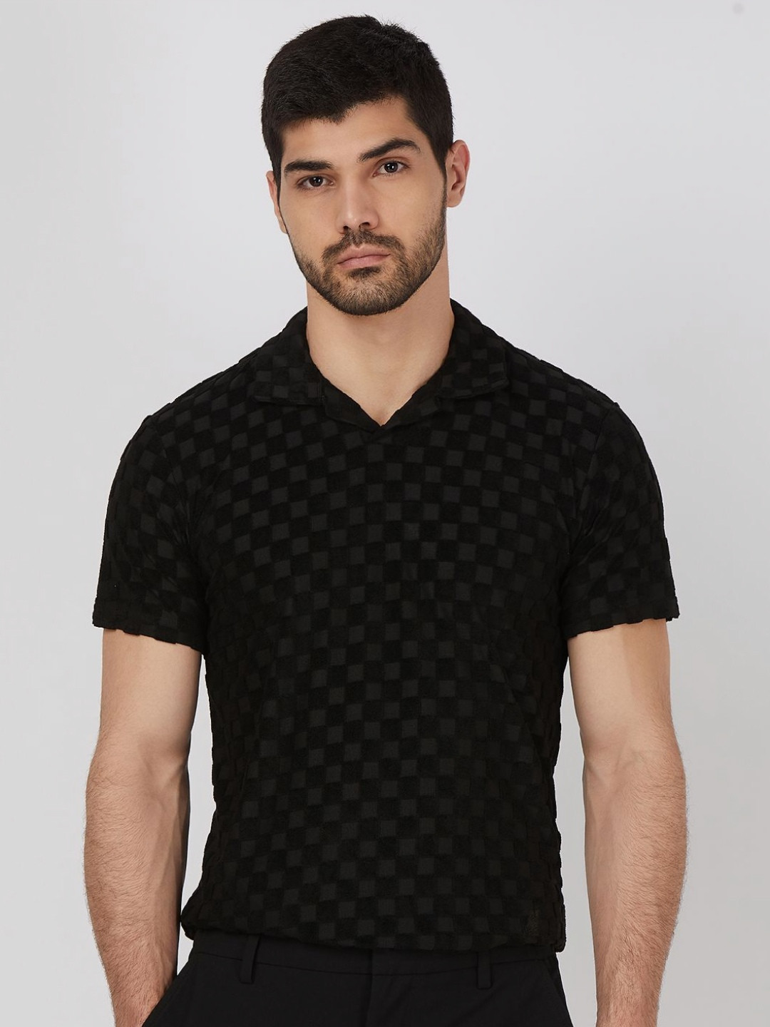

Mufti Men Geometric Printed Polo Collar Slim Fit T-shirt, Black