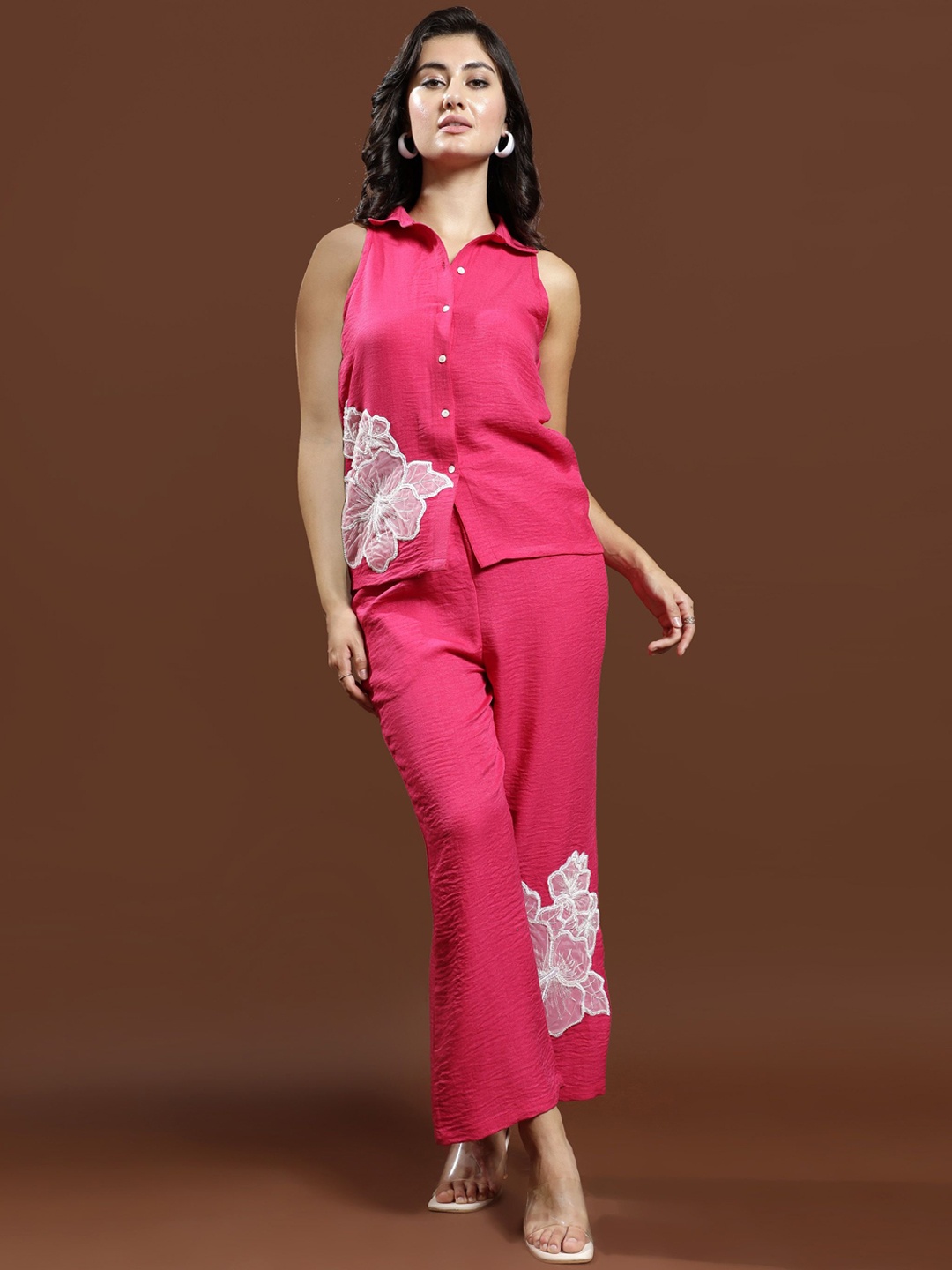 

Athena Floral Patchwork Linen Shirt & Trousers, Fuchsia