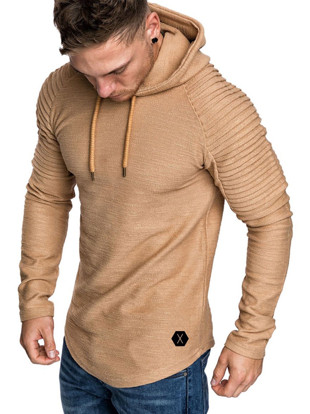 

StyleCast x Revolte Men Solid Hood Cotton Pullover Sweatshirt, Khaki