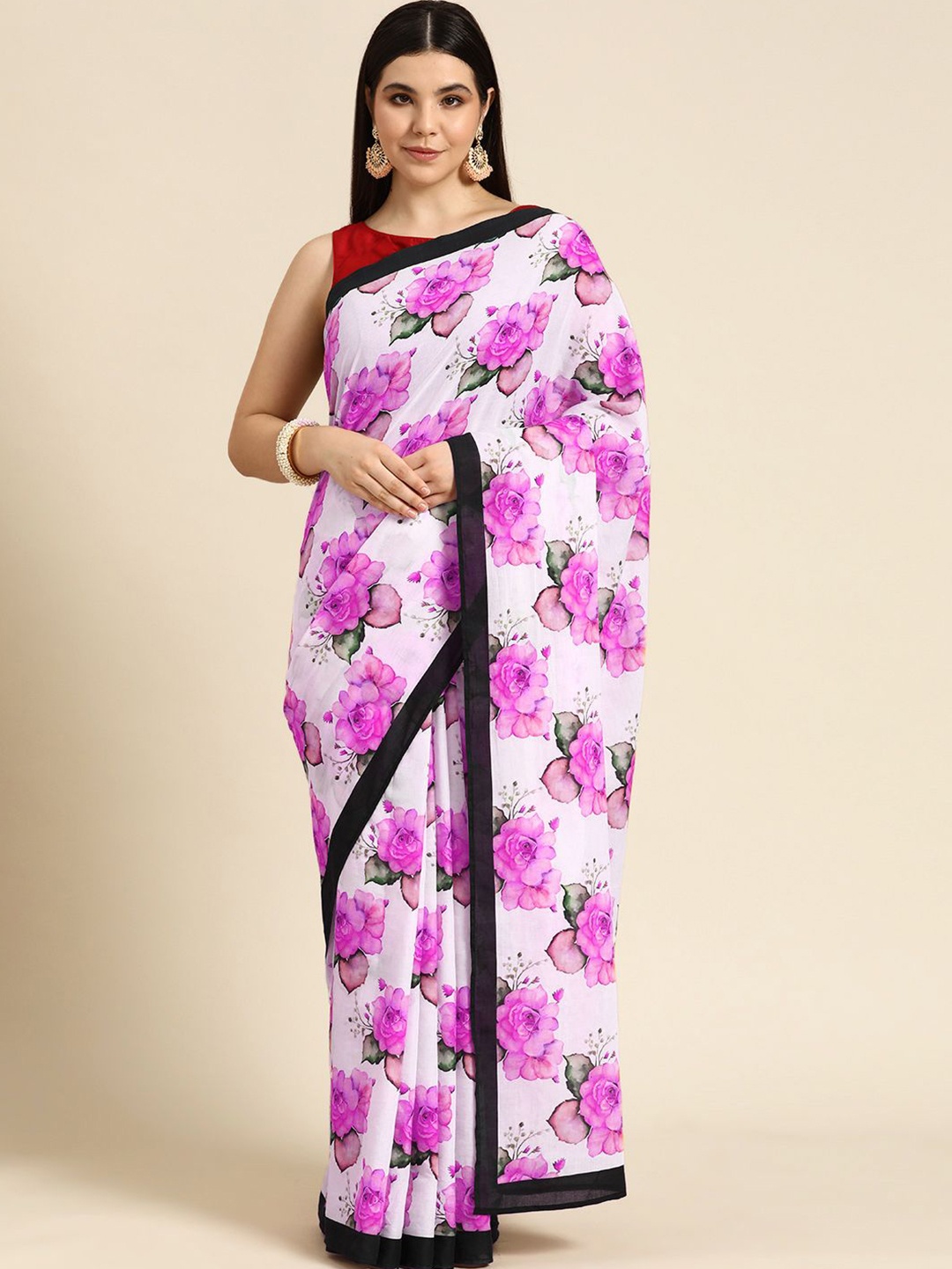 

BUTA BUTI Floral Printed Pure Cotton Saree, Pink