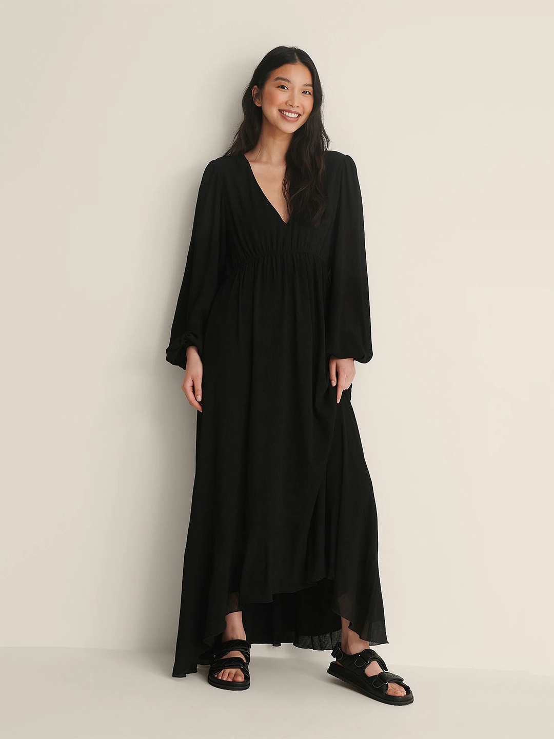 

DressBerry Women Long Sleeve Georgette A-Line Maxi Dress, Black