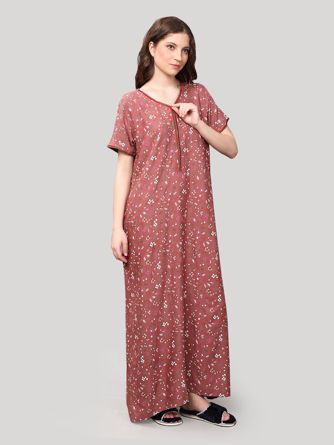 

evolove Floral Printed Maxi Nightdress, Brown