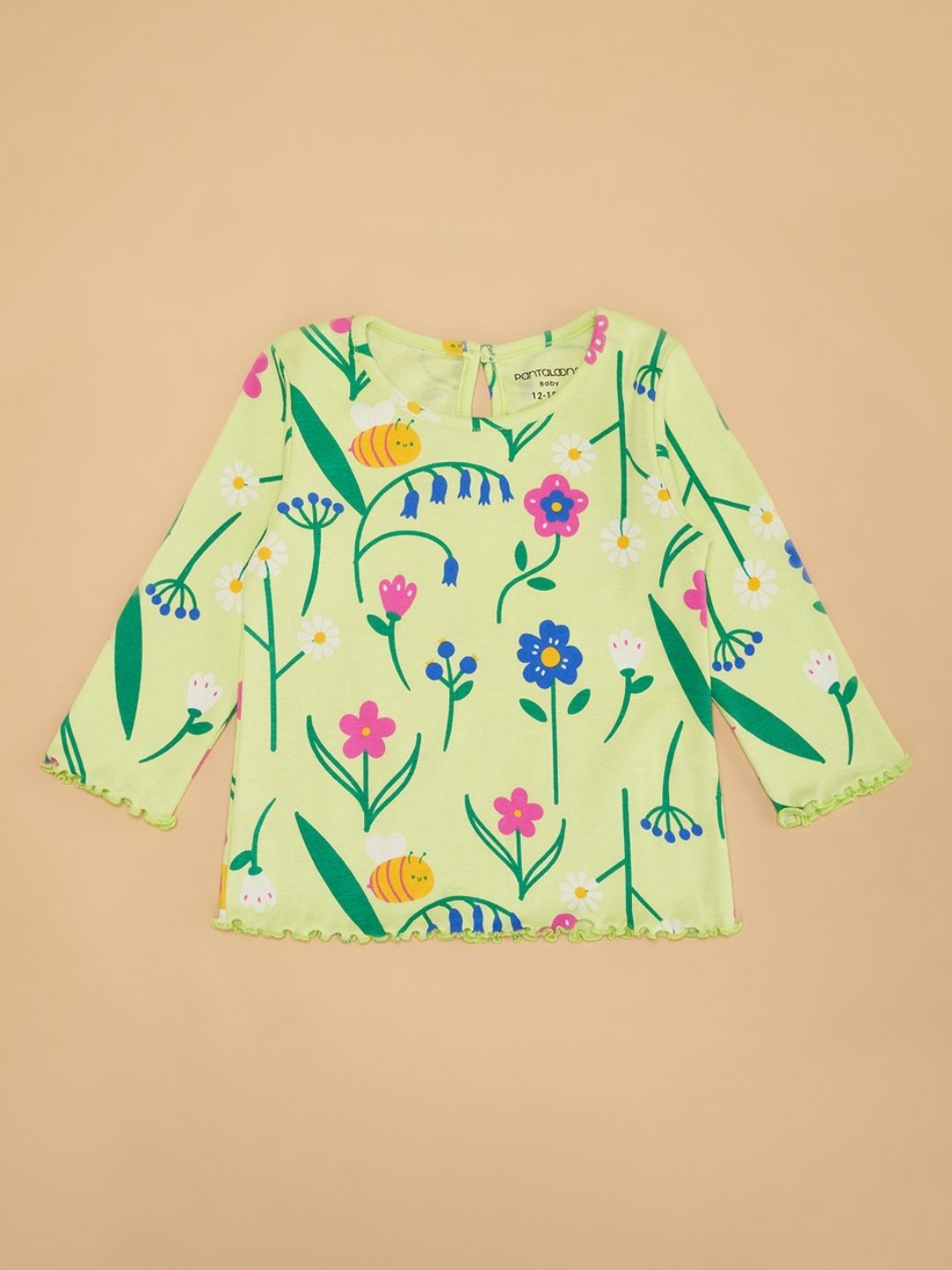 

Pantaloons Baby Girls Floral Printed Round Neck Cotton Slim Fit T-shirt, Green
