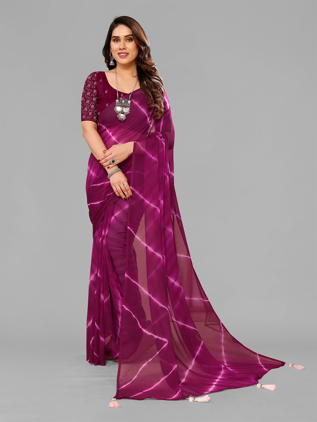 

saretramall Pure Georgette Leheriya Saree, Purple