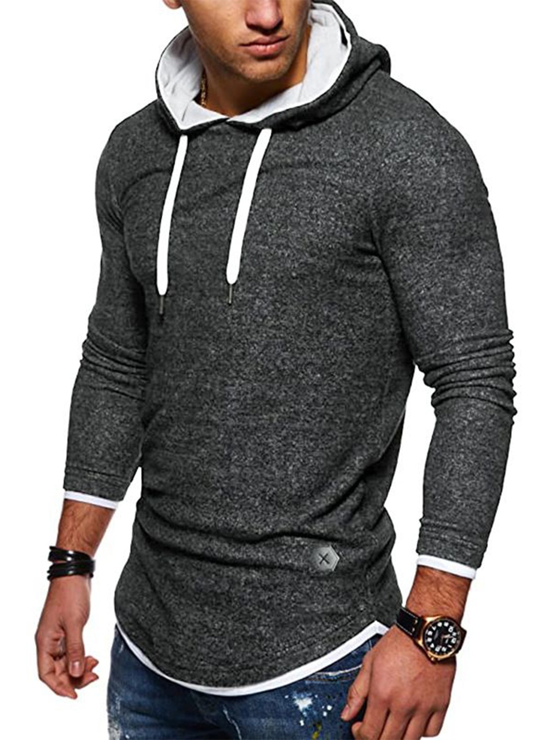 

StyleCast x Revolte Men Solid Hood Pullover Sweatshirt, Grey