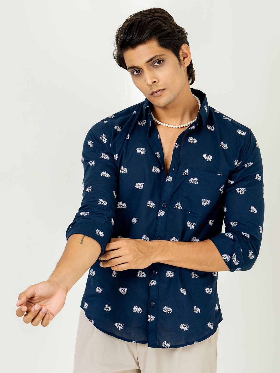 

Tistabene Men Comfort Spread Collar Floral Printed Cotton Casual Shirt, Blue