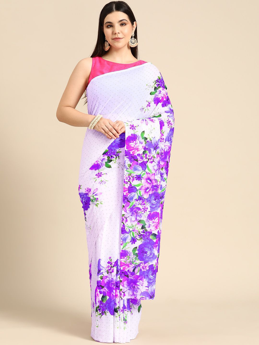 

BUTA BUTI Floral Printed Pure Cotton Saree, Lavender