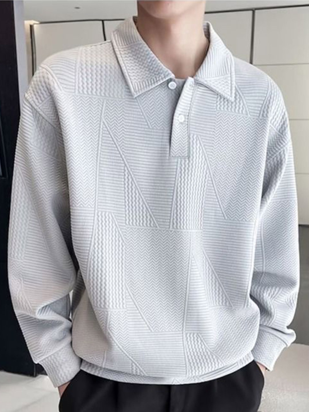 

StyleCast x Revolte Men Solid Shirt Collar Pullover Sweatshirt, Grey