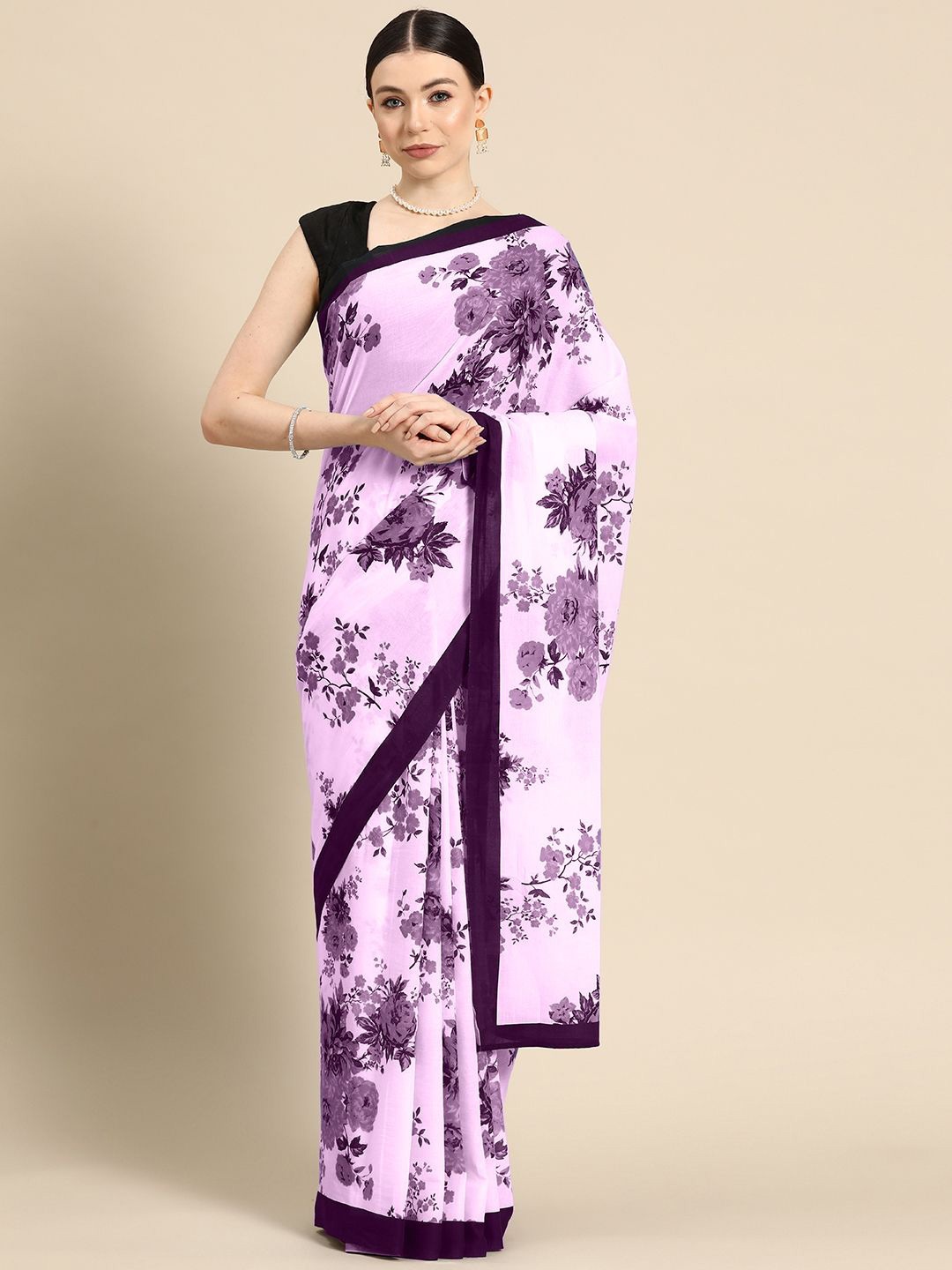 

BUTA BUTI Floral Printed Pure Cotton Saree, Lavender