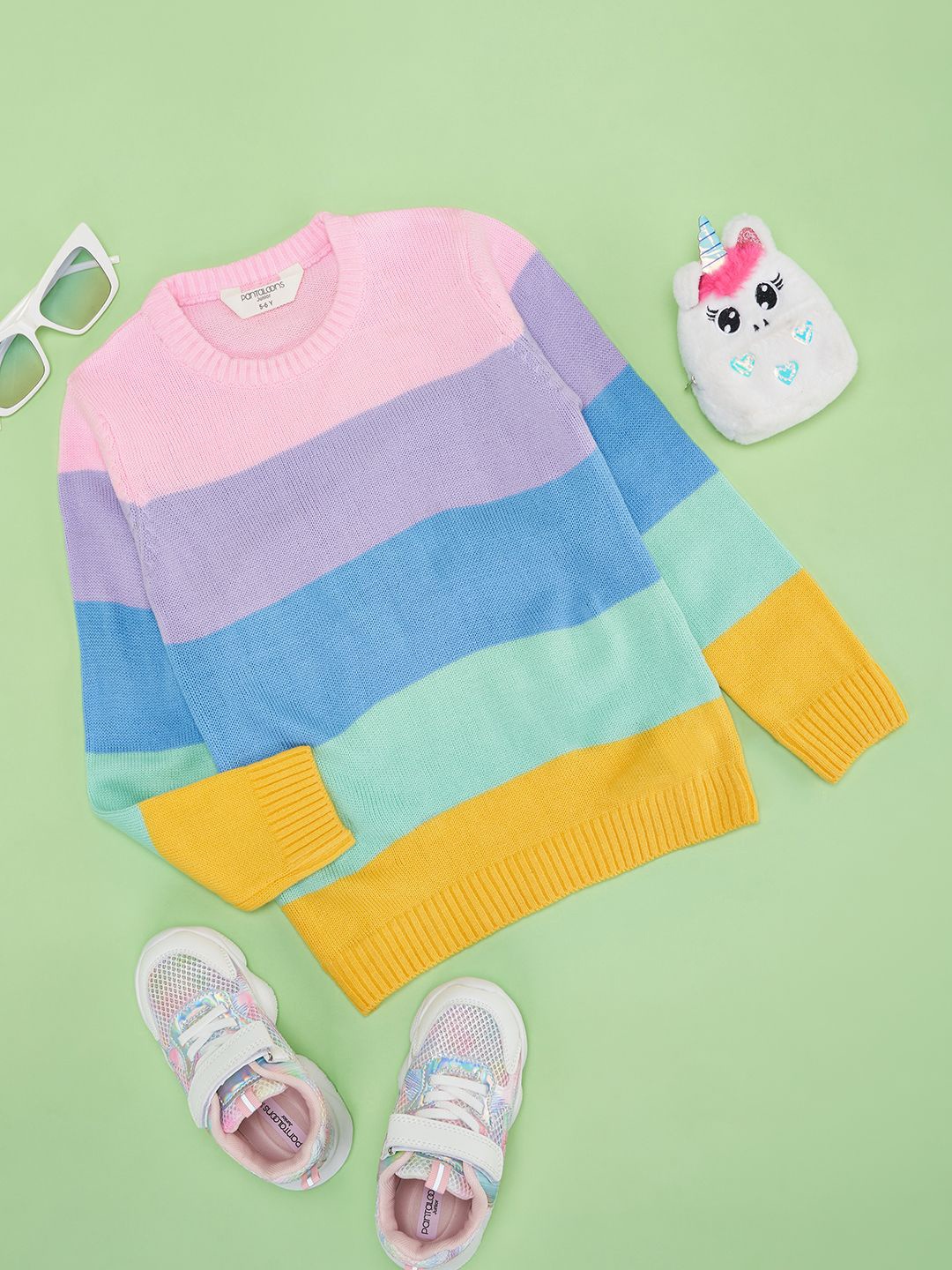 

Pantaloons Junior Girls Colourblocked Longline Pullover Sweater, Pink