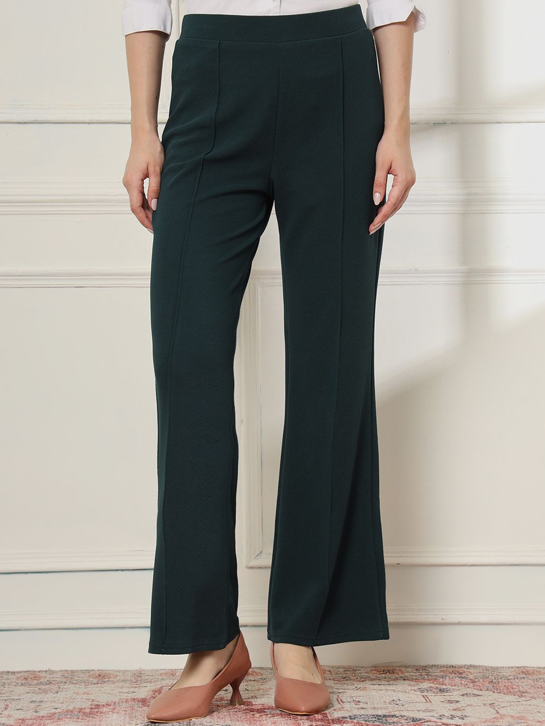 

FITHUB Women Flared High-Rise Bootcut Trousers, Green