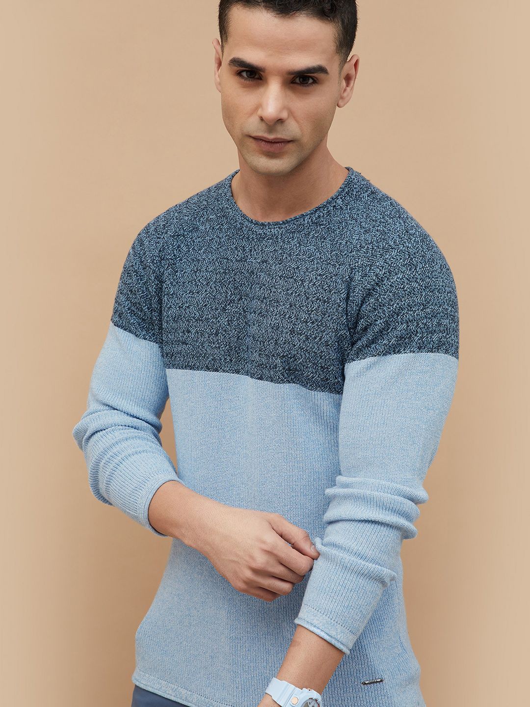 

CODE by Lifestyle Men Colourblocked Round Neck Cotton Pullover Sweatshirt, Blue