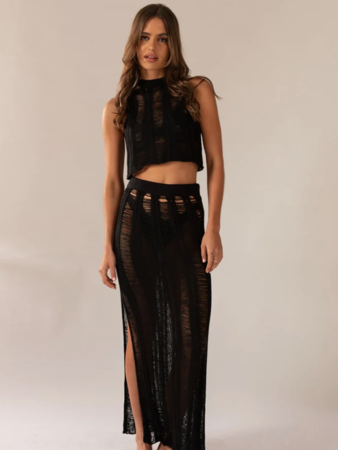 

KPOP Self-Design Sleeveless Crop Top With Skirt, Black