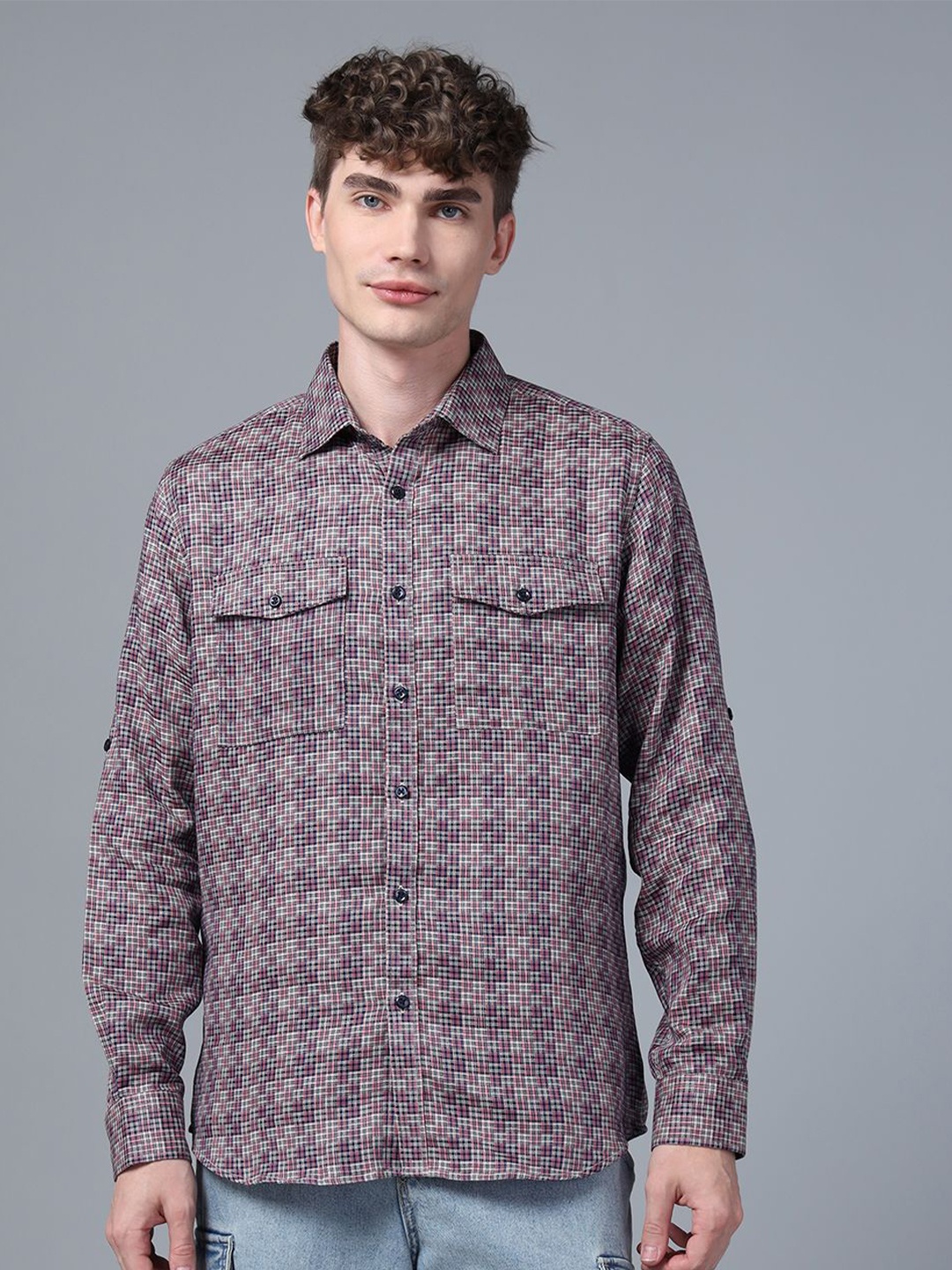 

DON VINO Men Comfort Spread Collar Abstract Printed Cotton Slim Fit Casual Shirt, Grey