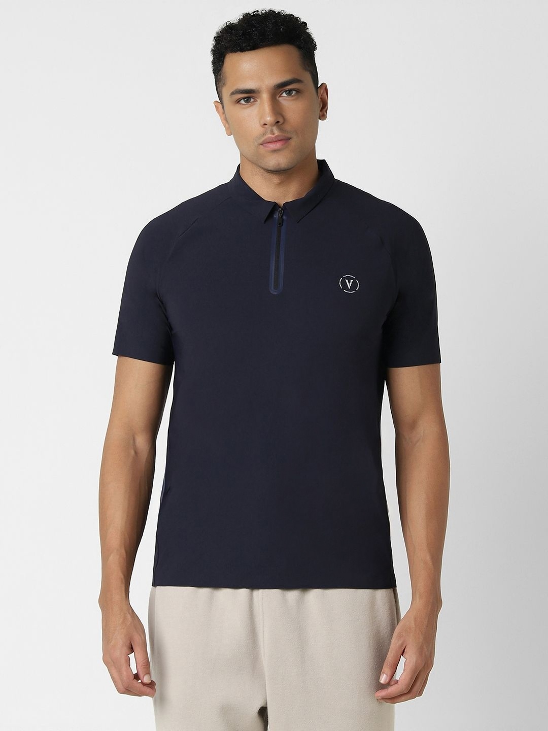 

Van Heusen Flex Men Solid Polo Collar Cotton T-shirt, Navy blue