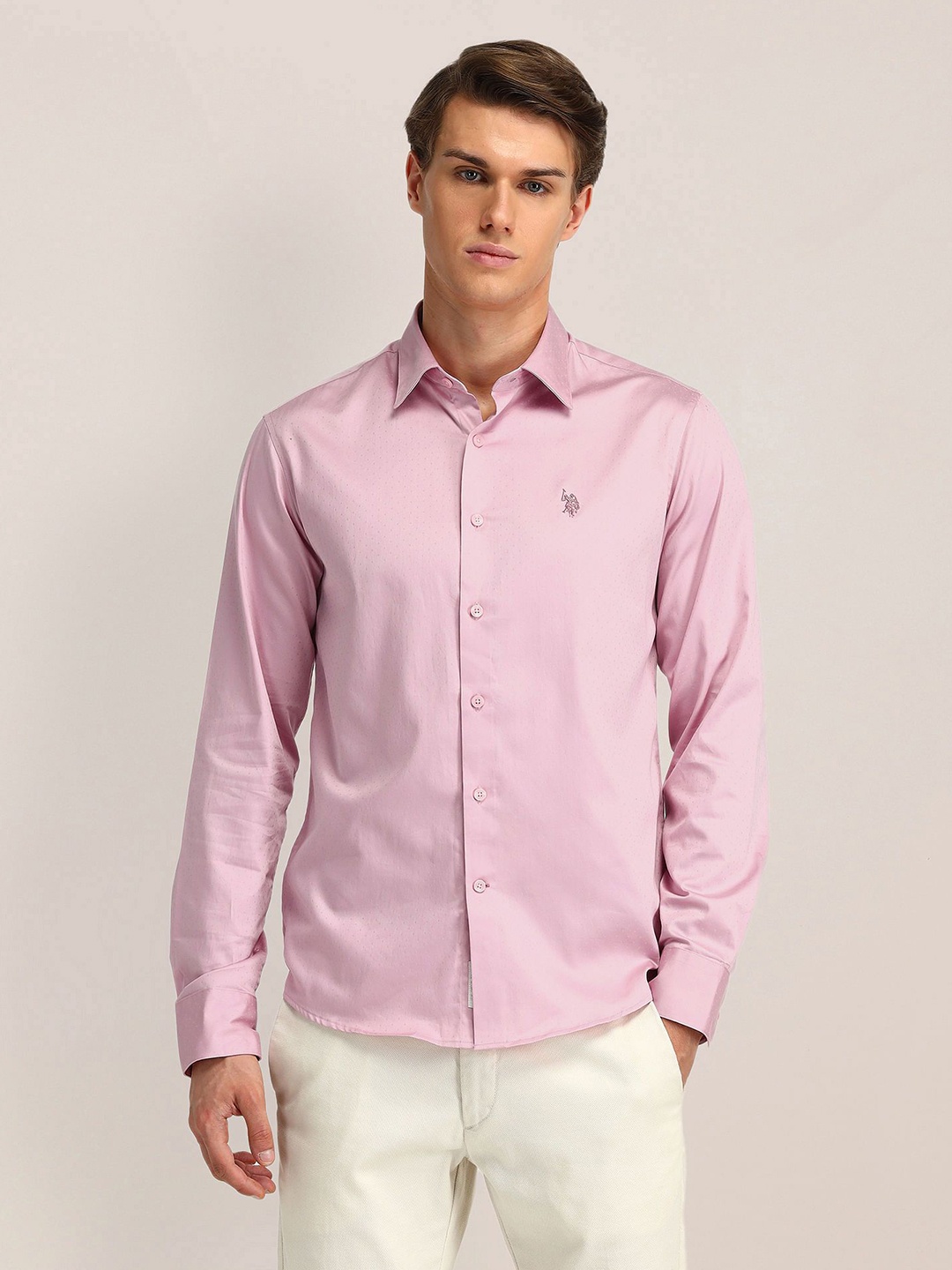 

U.S. Polo Assn. Men Classic Spread Collar Solid Cotton Casual Shirt, Pink