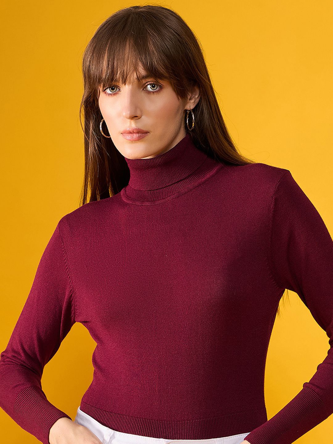 

98 Degree North Women Turtle Neck Cotton Pullover, Maroon