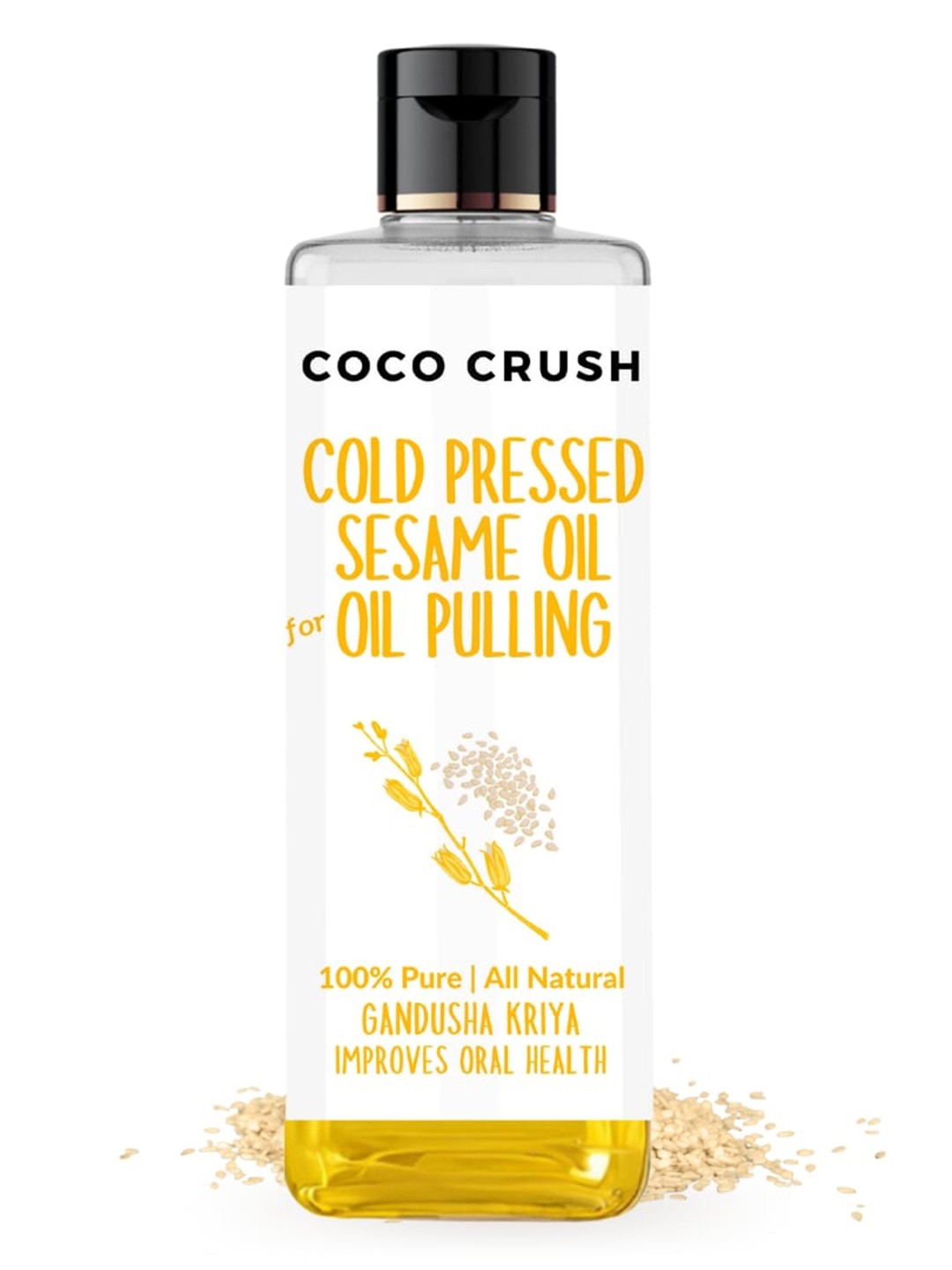 

Coco Crush Cold Pressed Sesame Oil For Oil Pulling-200ml, Transparent