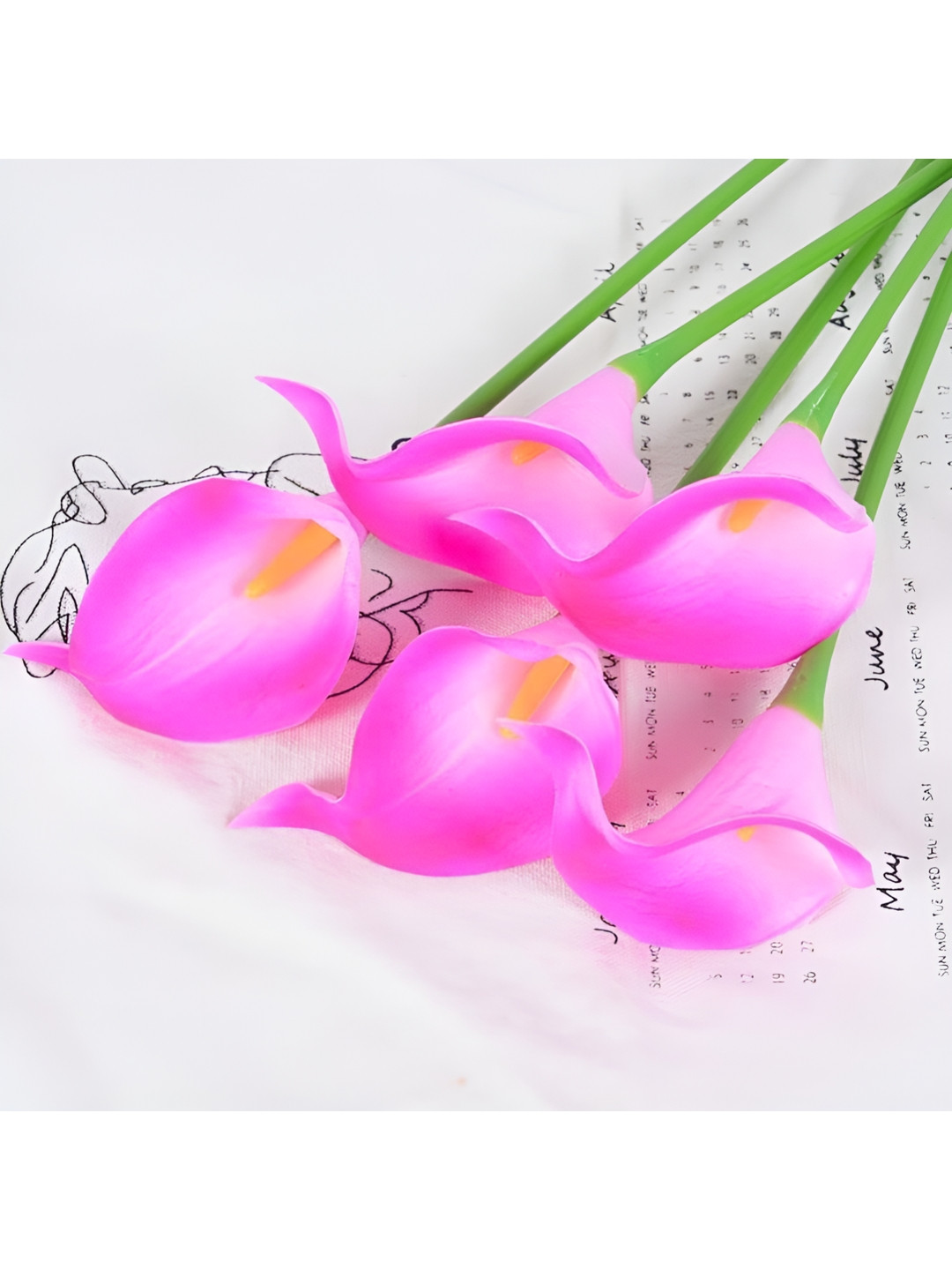 

VRB DECOR Pink 5 Pieces Lily Rubber Artificial Flower