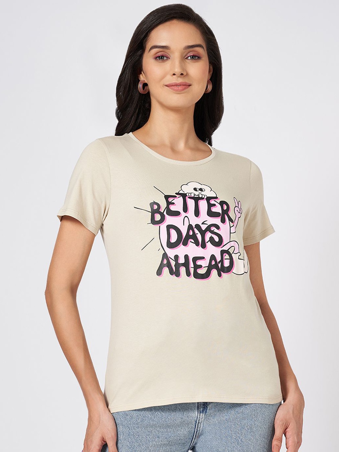 

People Women Graphic Printed Round Neck Cotton T-shirt, Grey