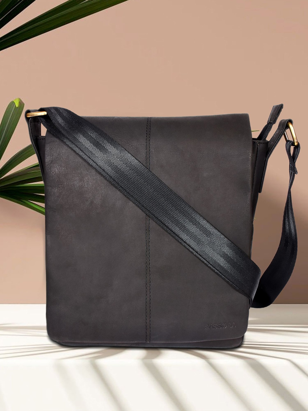 

Sassora Leather Sling Bag, Black