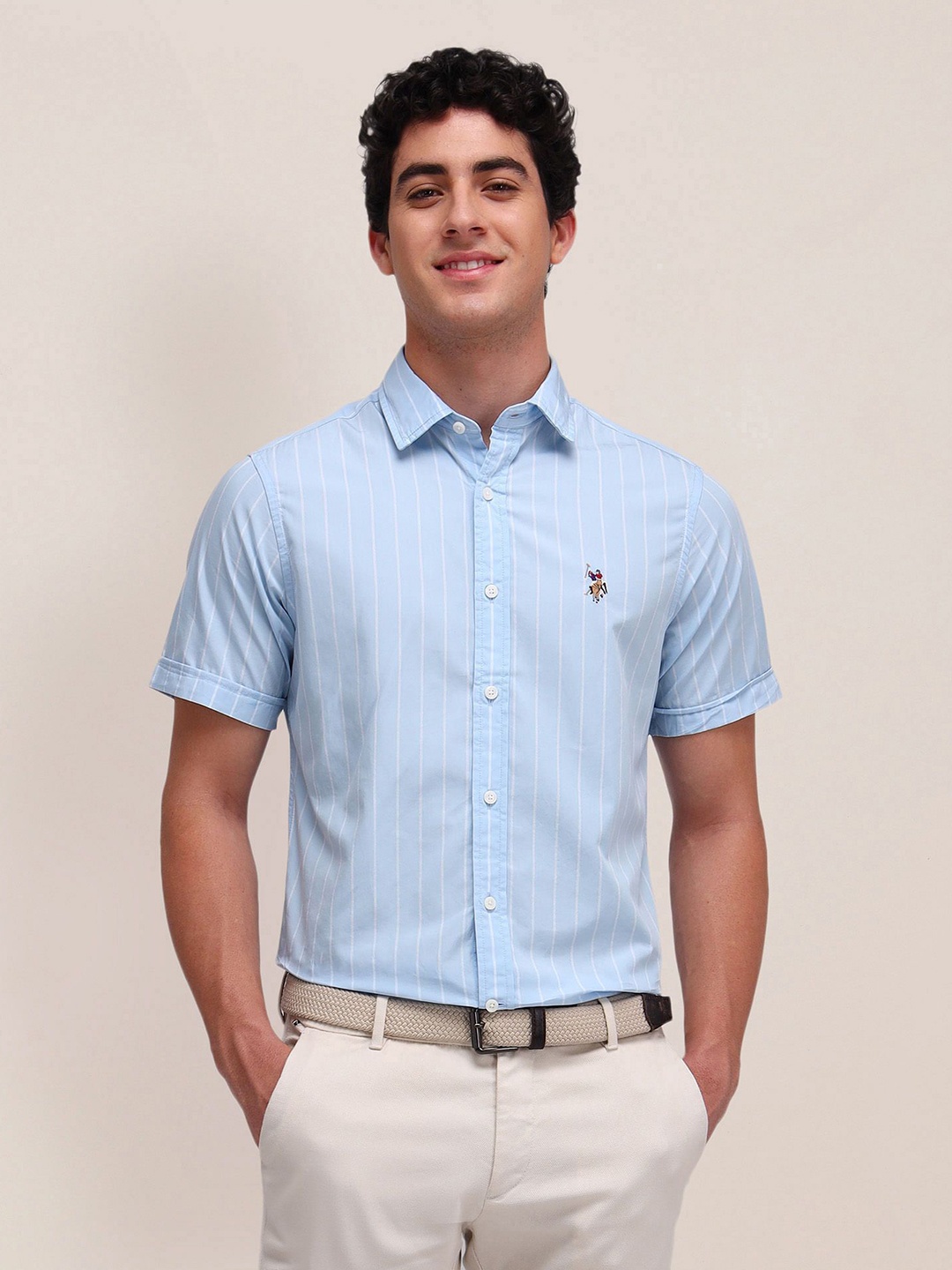 

U.S. Polo Assn. Men Classic Spread Collar Vertical Striped Cotton Casual Shirt, Blue