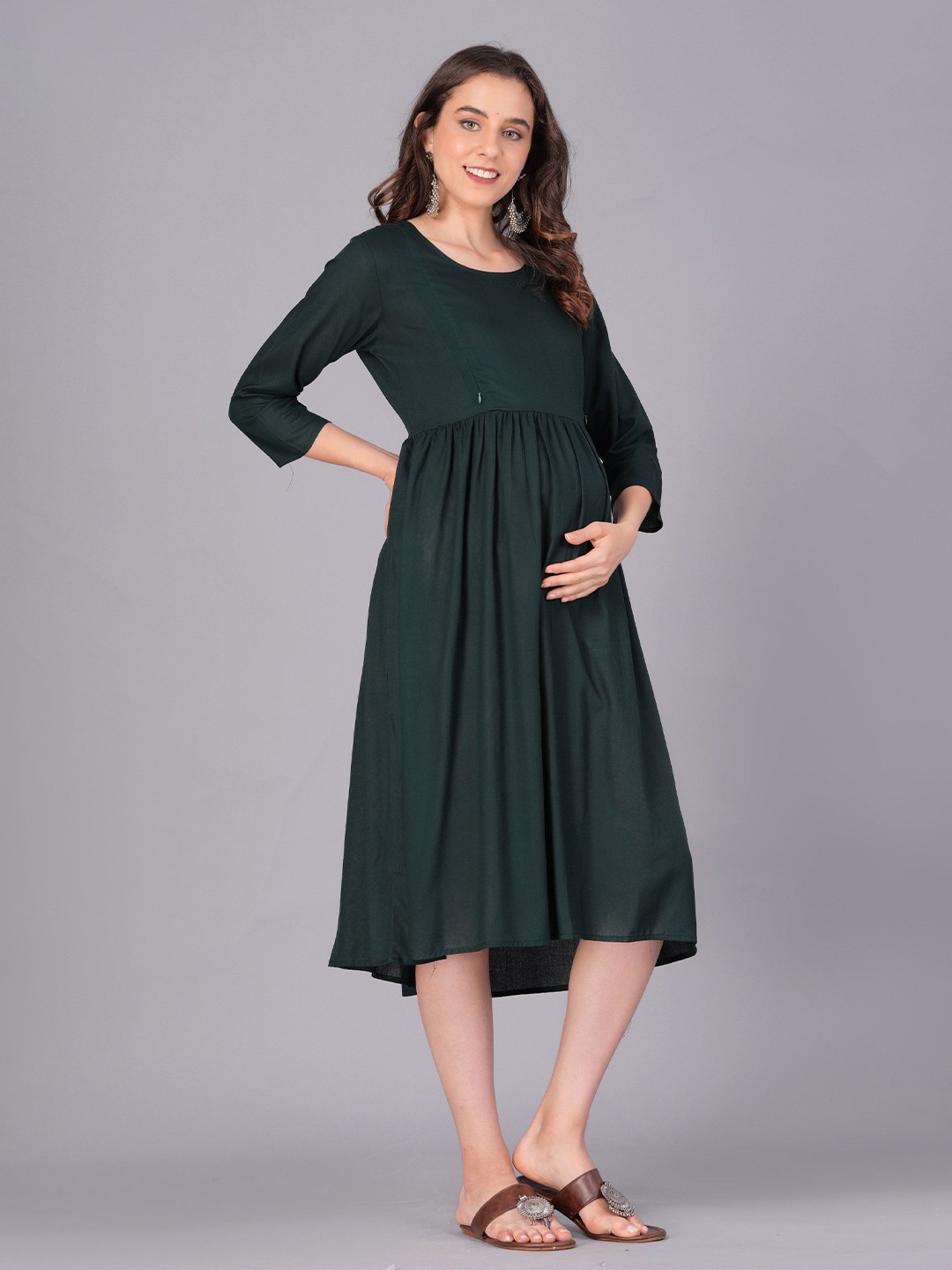 

BAESD Solid Maternity Fit & Flare Dress, Green