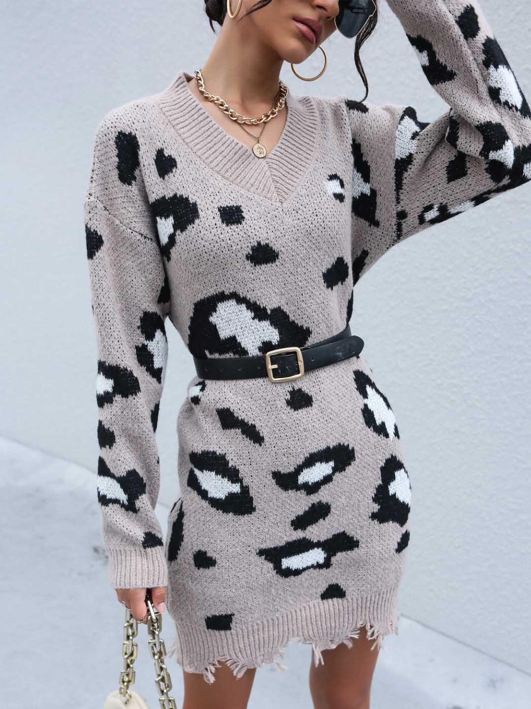 

KPOP Women Animal Print Mini Jumper Dress, Grey