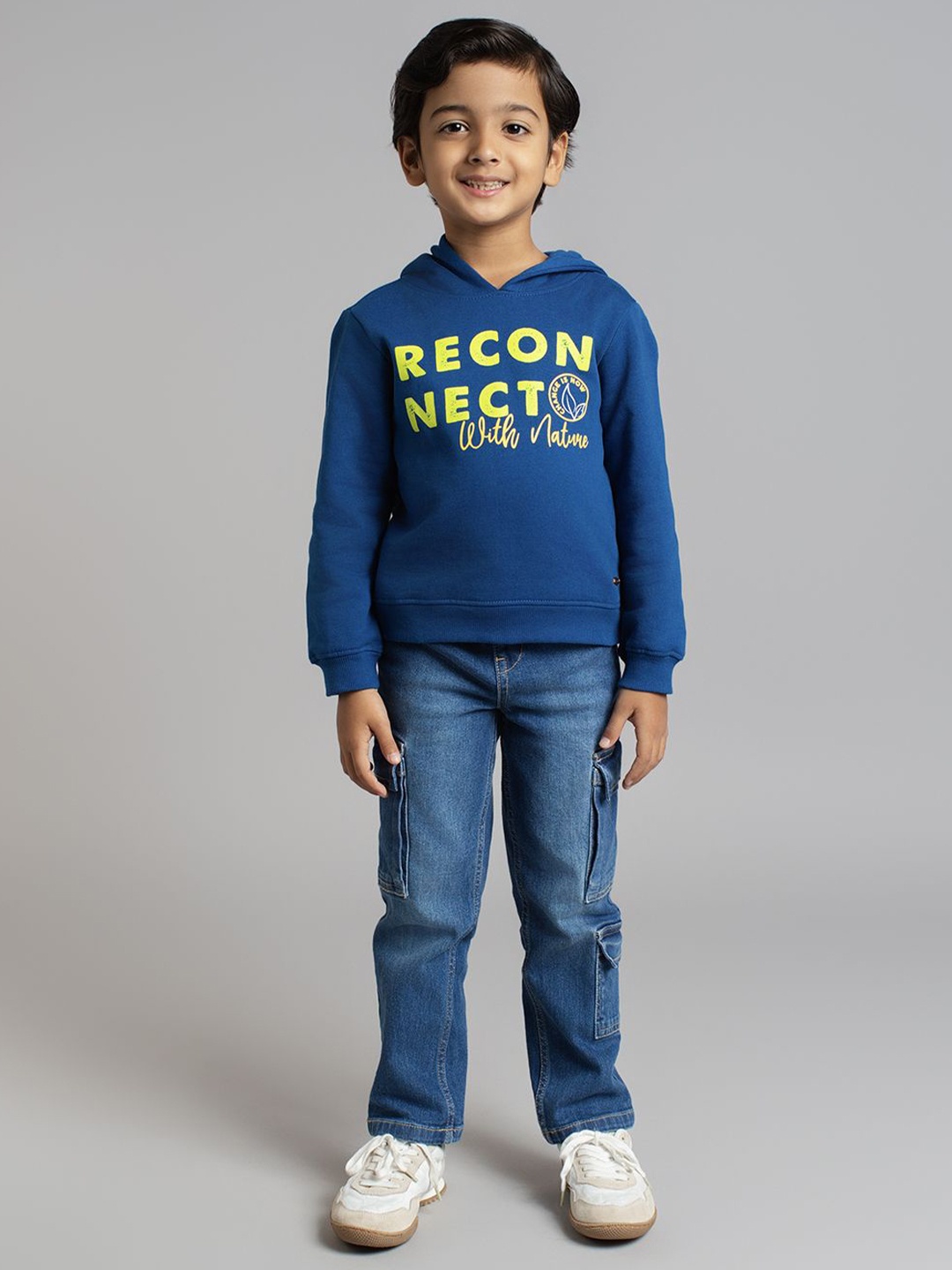 

Ed-a-Mamma Boys Typography Printed Hood Cotton Pullover Sweatshirt, Blue