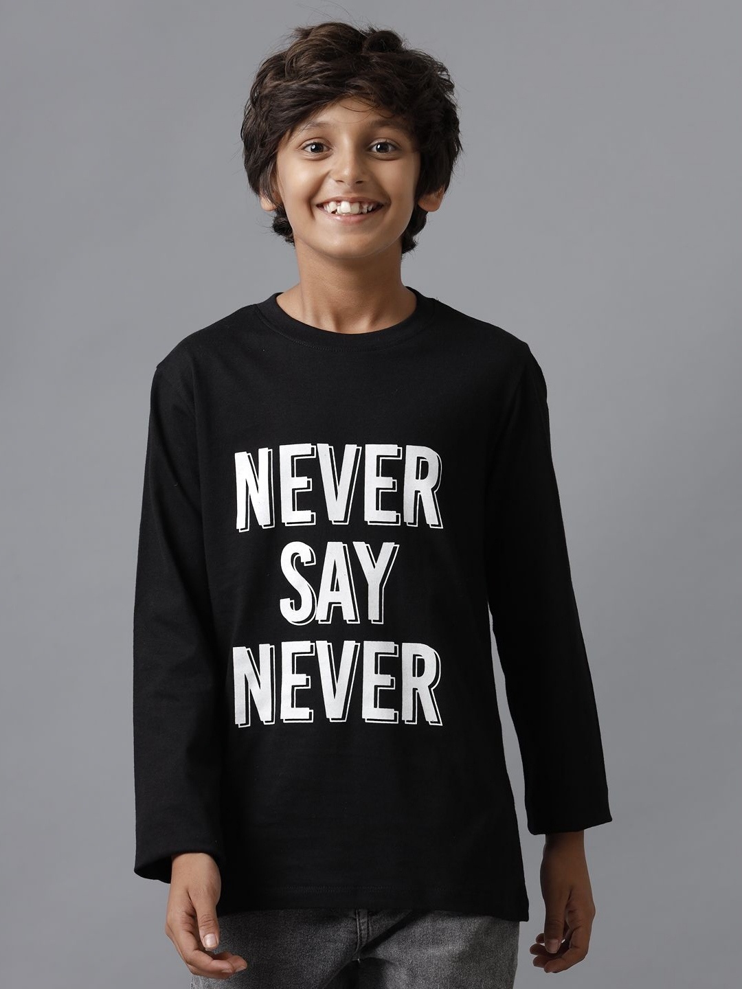 

UNDER FOURTEEN ONLY Boys Typography Printed Round Neck Cotton T-shirt, Black