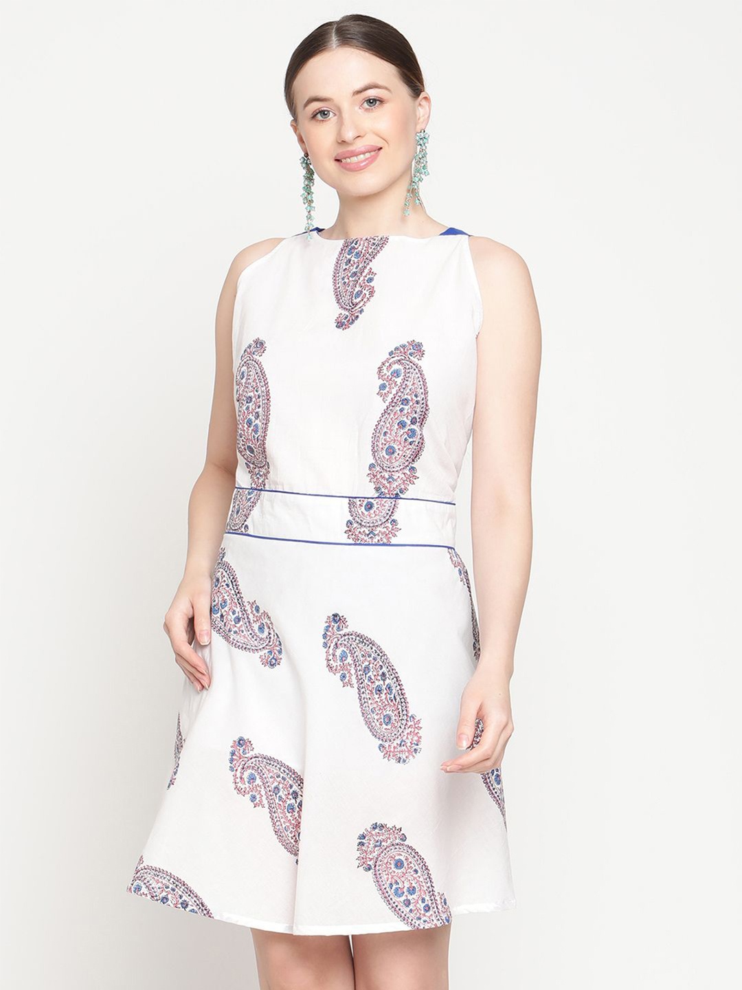 

VIRAGO Women Ethnic Motifs Printed A-Line Dress, White