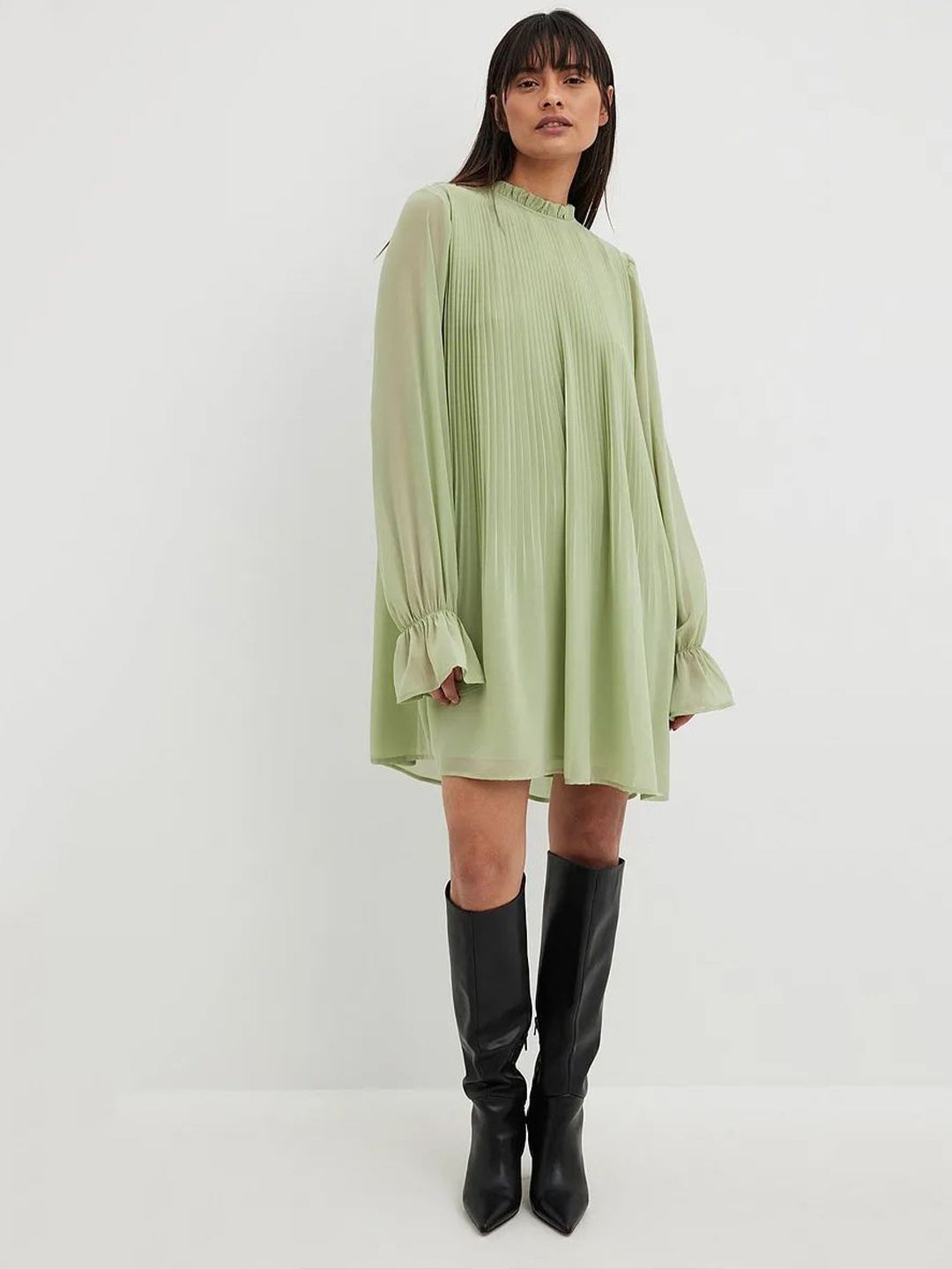 

DressBerry Women Cuff Sleeve Georgette A-Line Mini Dress, Green