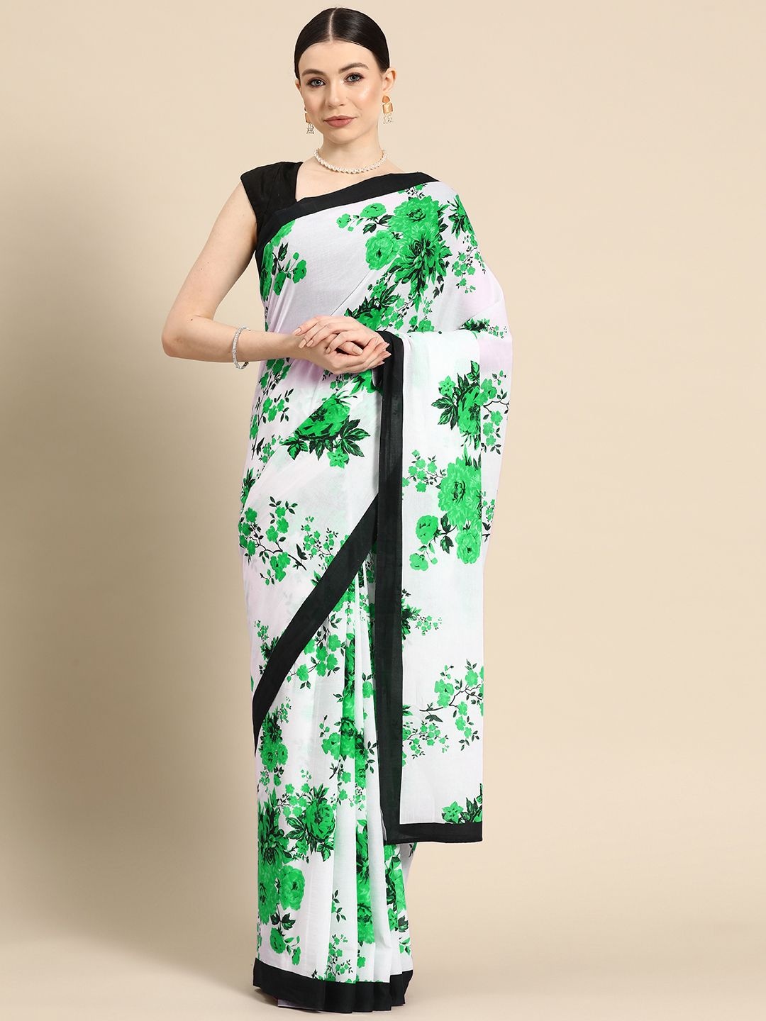 

BUTA BUTI Floral Pure Cotton Saree, Green