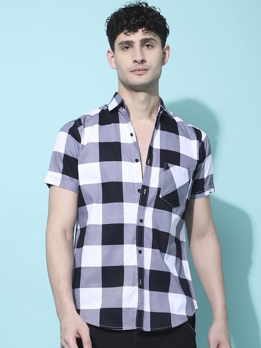 

Voroxy Men New Checked Casual Shirt, Black