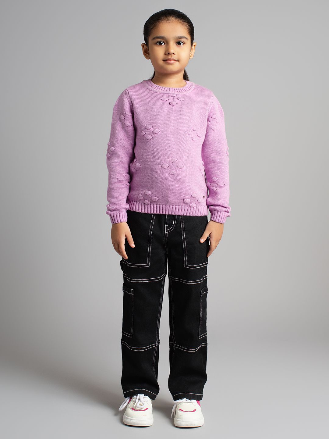

Ed-a-Mamma Girls Self Design Cable Knit Pullover, Purple