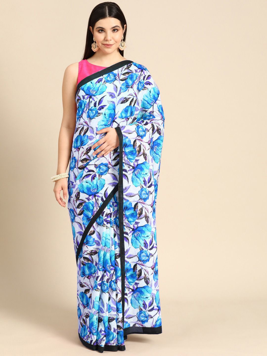 

BUTA BUTI Floral Printed Pure Cotton Saree, Blue