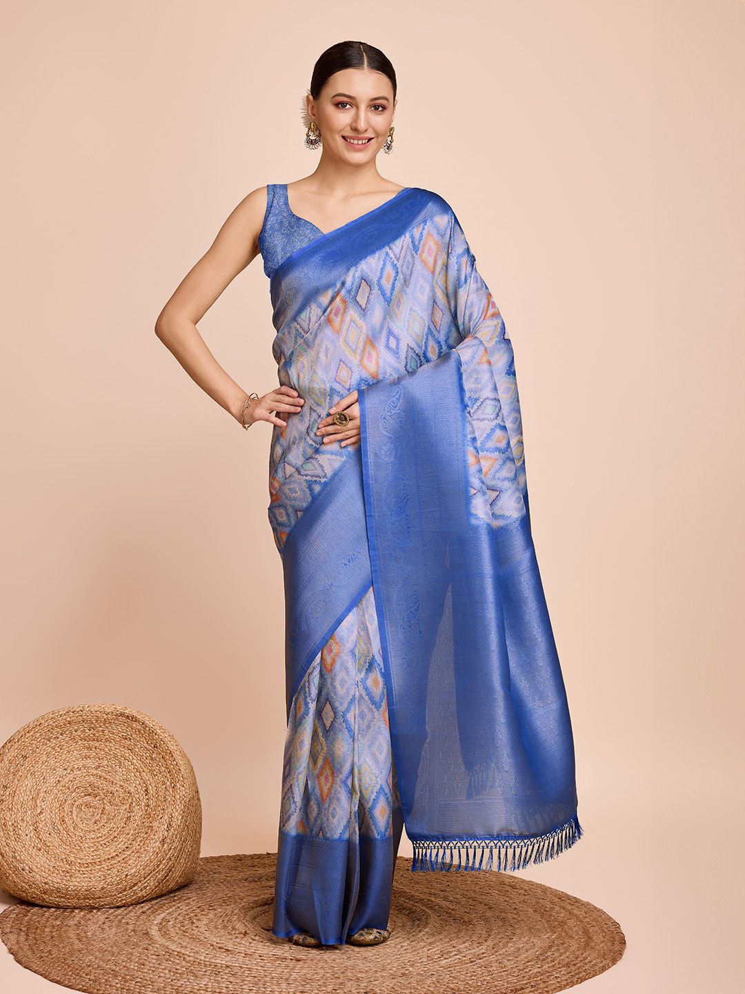 

Kriyansh Printed Zari Kanjeevaram Saree, Blue