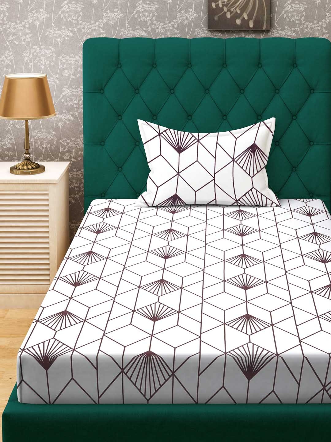 

ROSARA HOME Burgundy Geometric 144 TC Cotton Single Bedsheet with 1 Pillow Covers