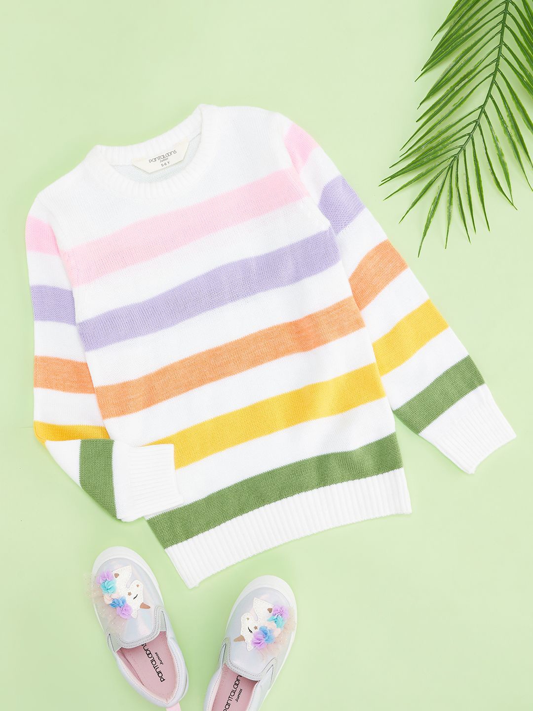 

Pantaloons Junior Girls Striped Pullover, Off white