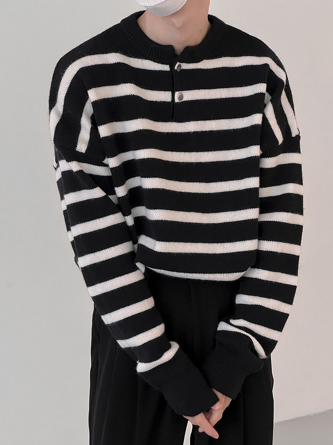 

StyleCast x Revolte Men Striped Pullover, Black