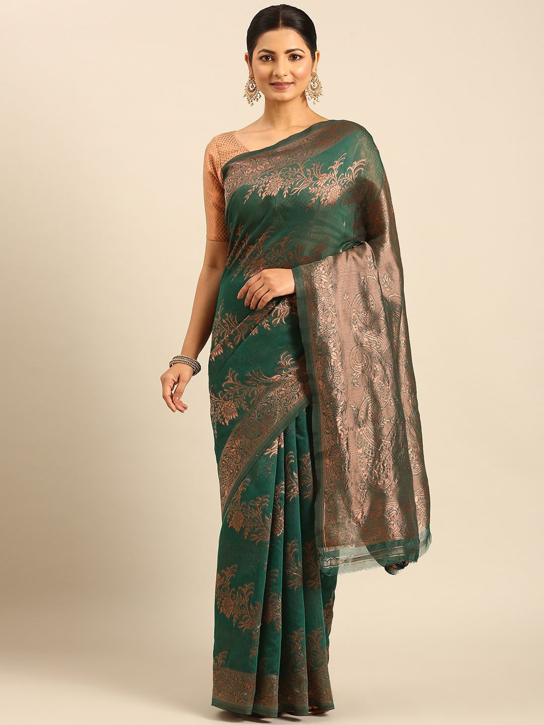

Ishin Woven Design Zari Saree With Blouse Piece, Green