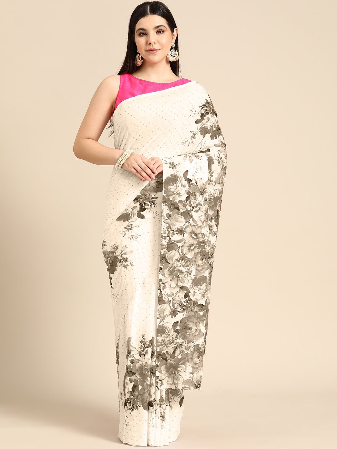 

BUTA BUTI Floral Pure Cotton Saree, Coffee brown