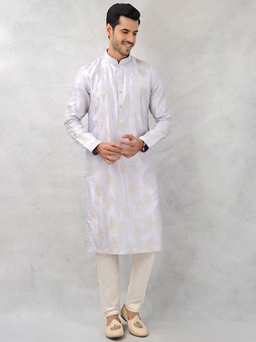

azania Floral Embroidered Regular Straight Kurta with Churidar, Blue