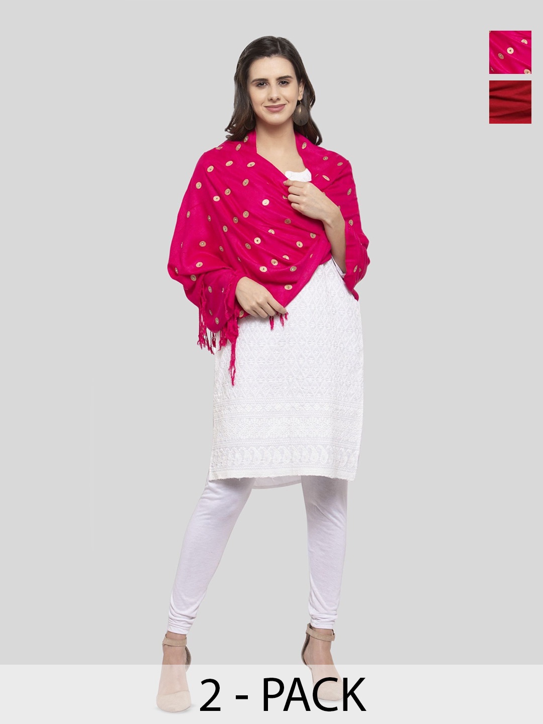 

Fabme Pack Of 2 Polka Dots Printed Dupatta, Red