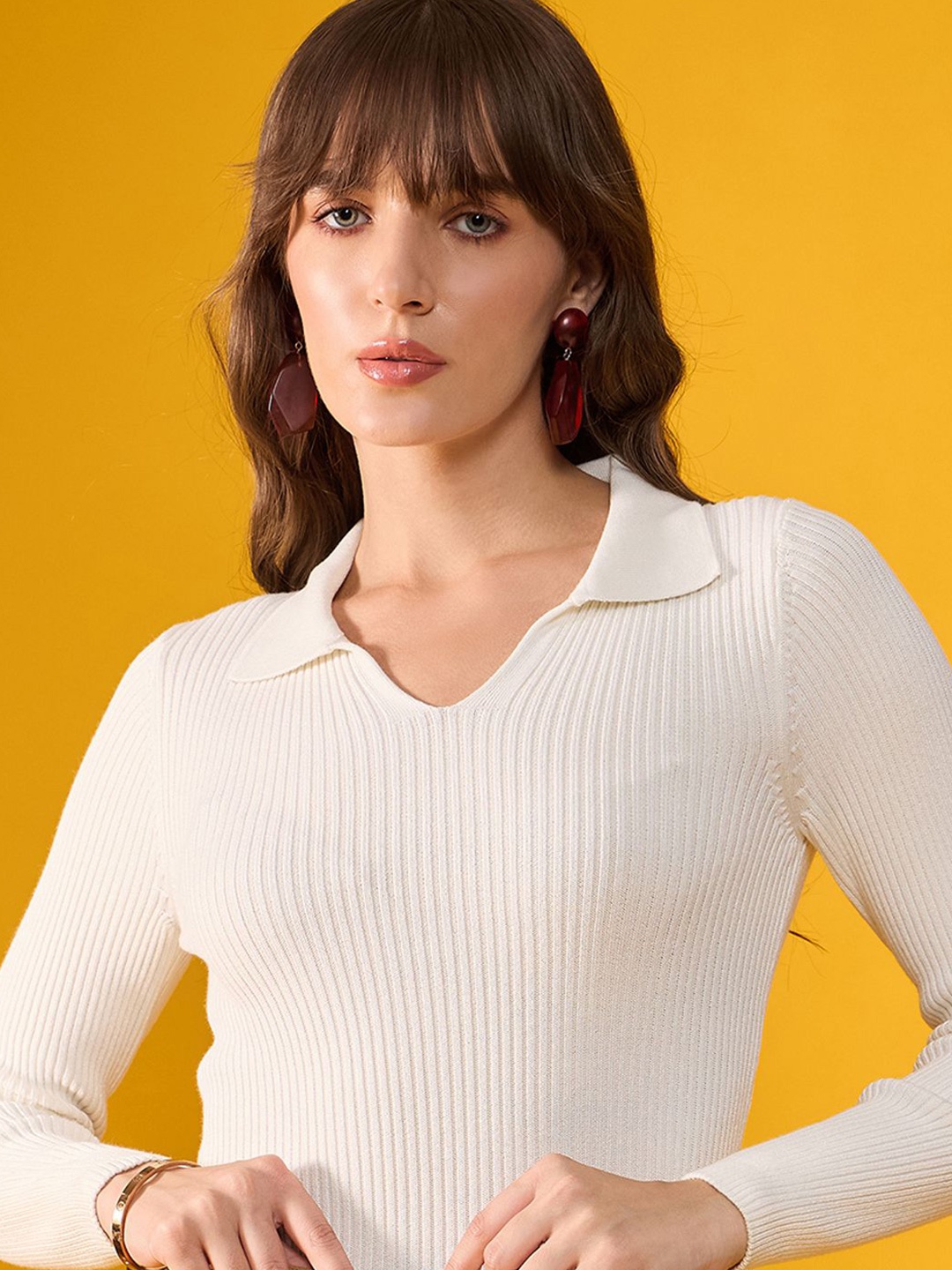 

98 Degree North Women Striped Pullover Sweater, Off white